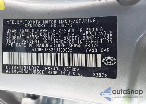 2015 Toyota Avalon Xle from USA, damaged, VIN 4T1BK1EB2FU189802